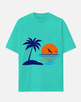 Men's Big Size Hawaiian Style Coconut Tree & Sunset Printed Casual Short Sleeve T-shirt